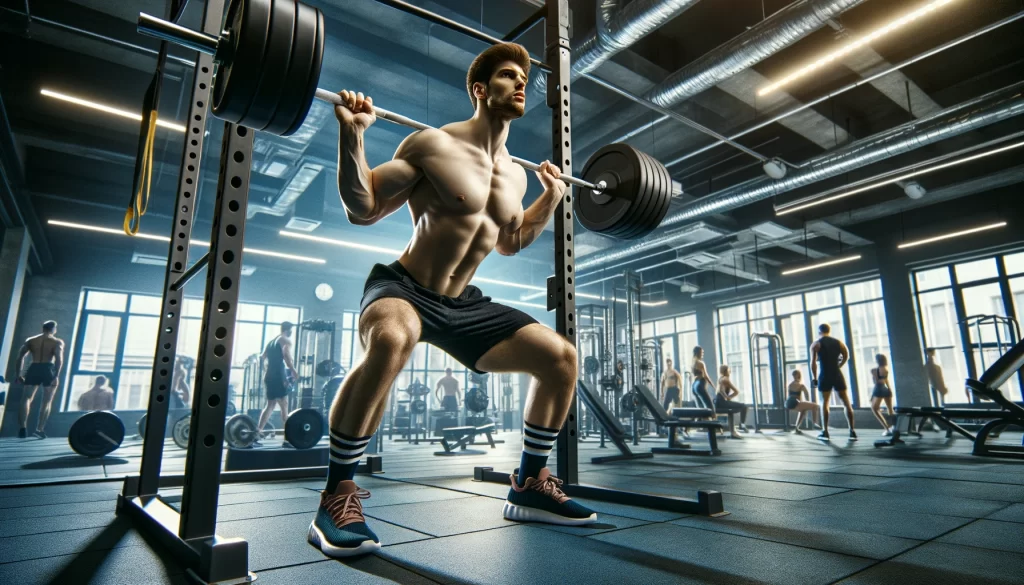 Cvičení pro vysoké - Vysoký jedinec dřepuje v posilovně