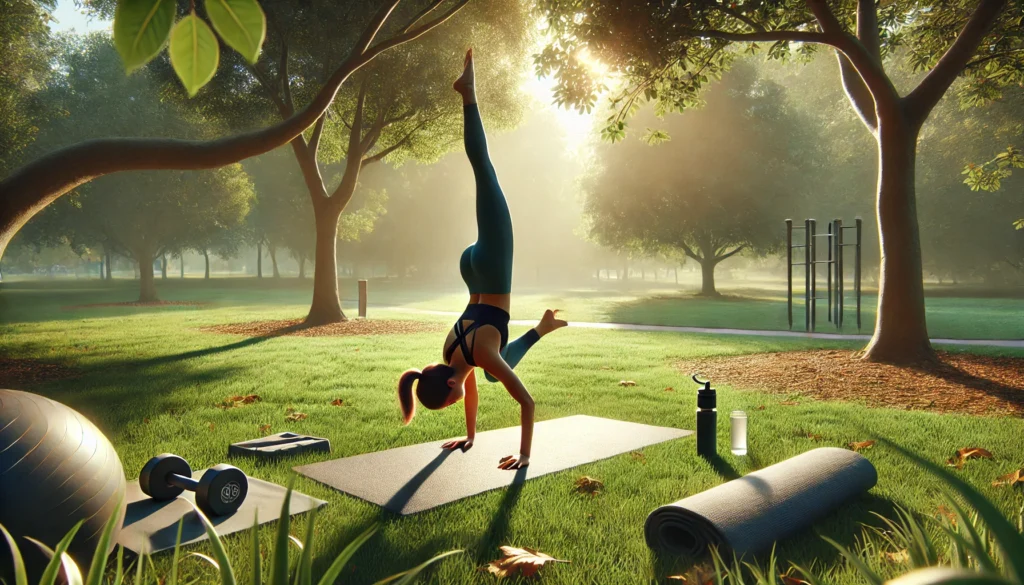 Žena cvičící v parku kalisteniku